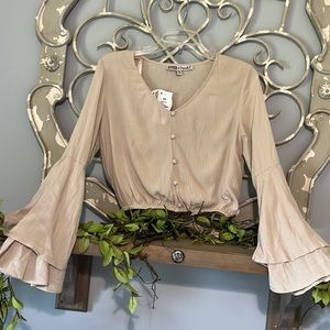 Gypsy and Moondust Chalk Surplice Long Bell Sleeve Cropped Womens XS